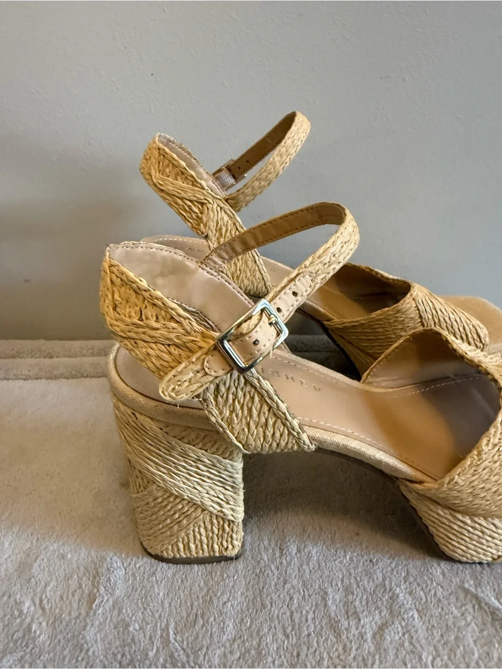Marc Fisher Calyn Natural Rafia Woven Platform Block Heel Sandals - Beige